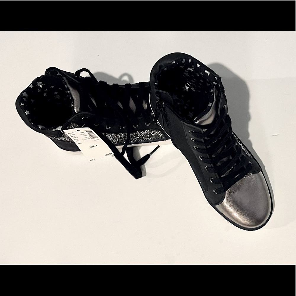 Justice girls sparkle high tops size 4